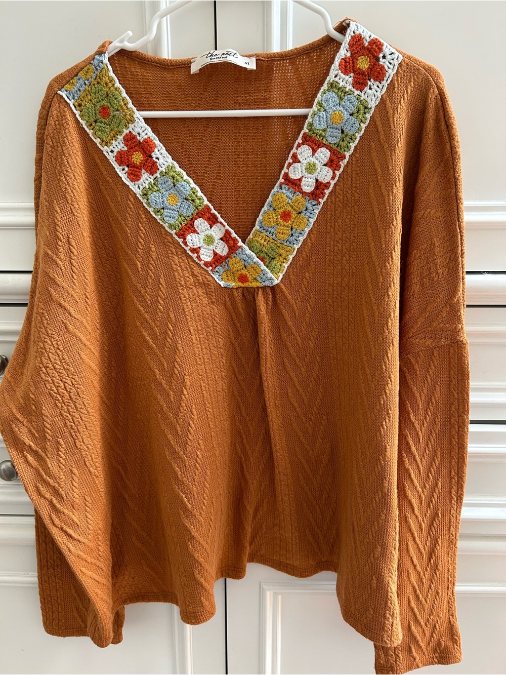 Three Bird Nest V-Neck Granny Square Sweater